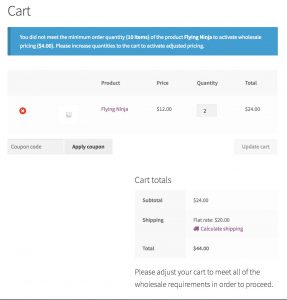 Cart warning if minimum orders are not met