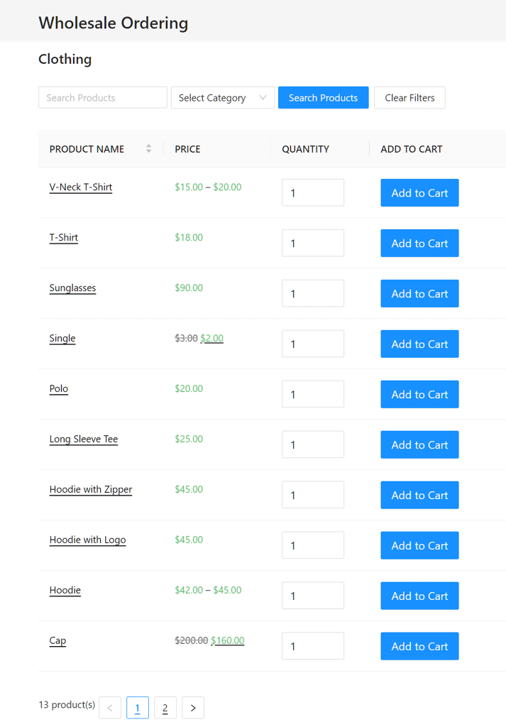 The WooCommerce Wholesale Order Form with basic configuration