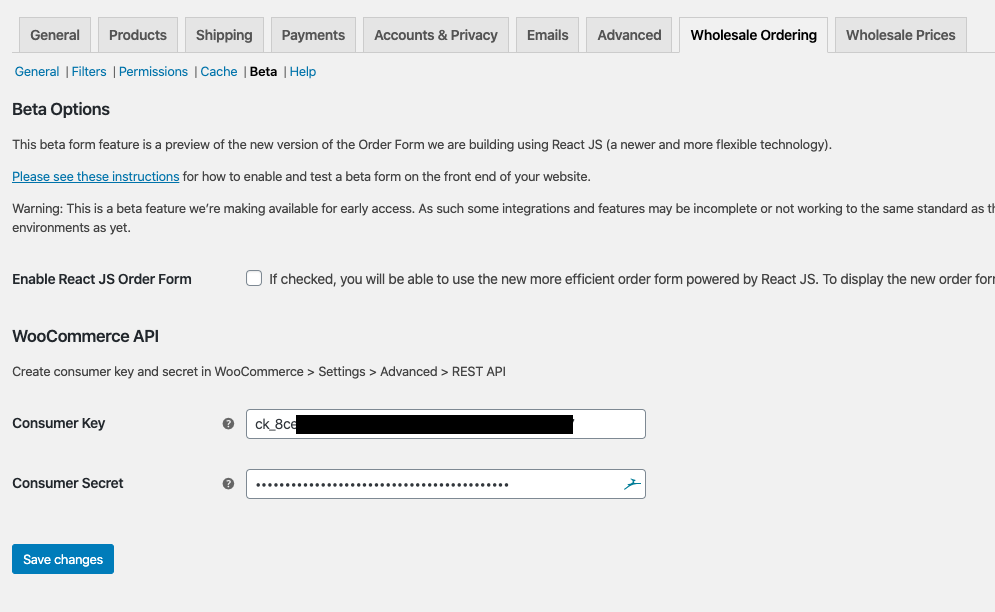 WooCommerce Wholesale Order Form API Keys