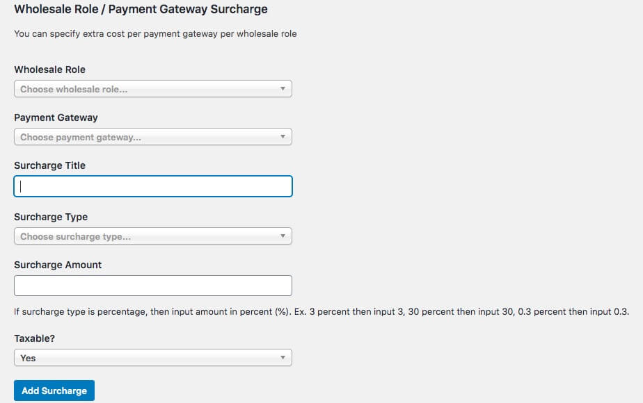 Configuring surcharge settings. 