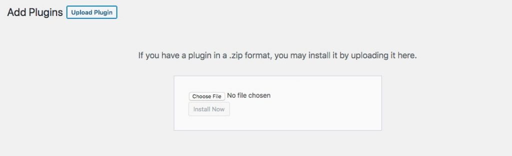 The plugin file upload screen in WordPress. 