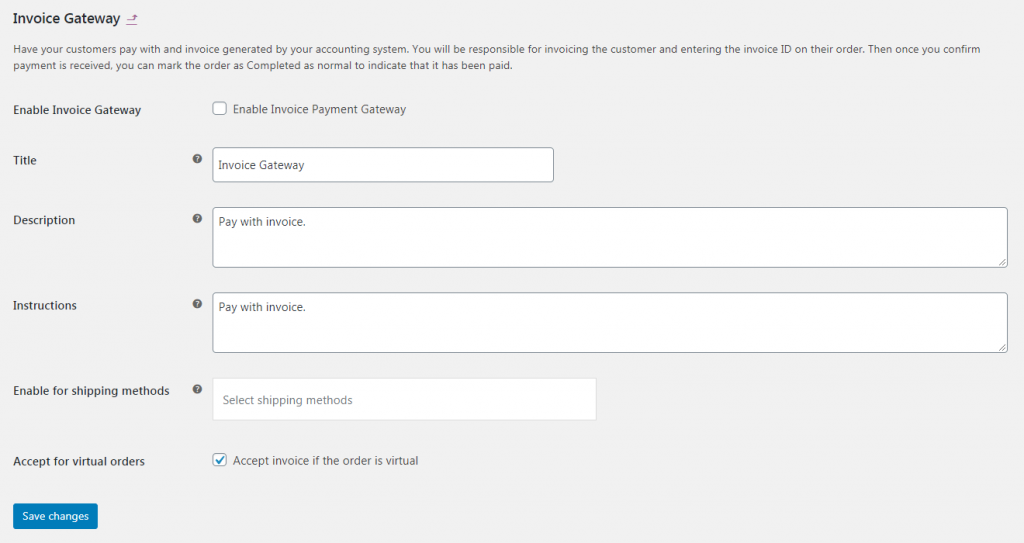 Settings for configuring your invoice gateway.