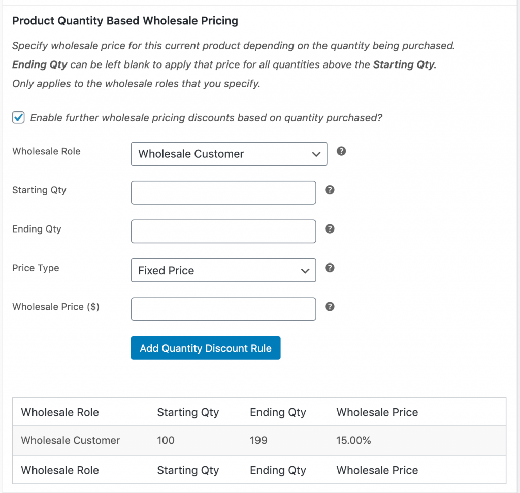 Overriding the general quantity based prices for a specific product.