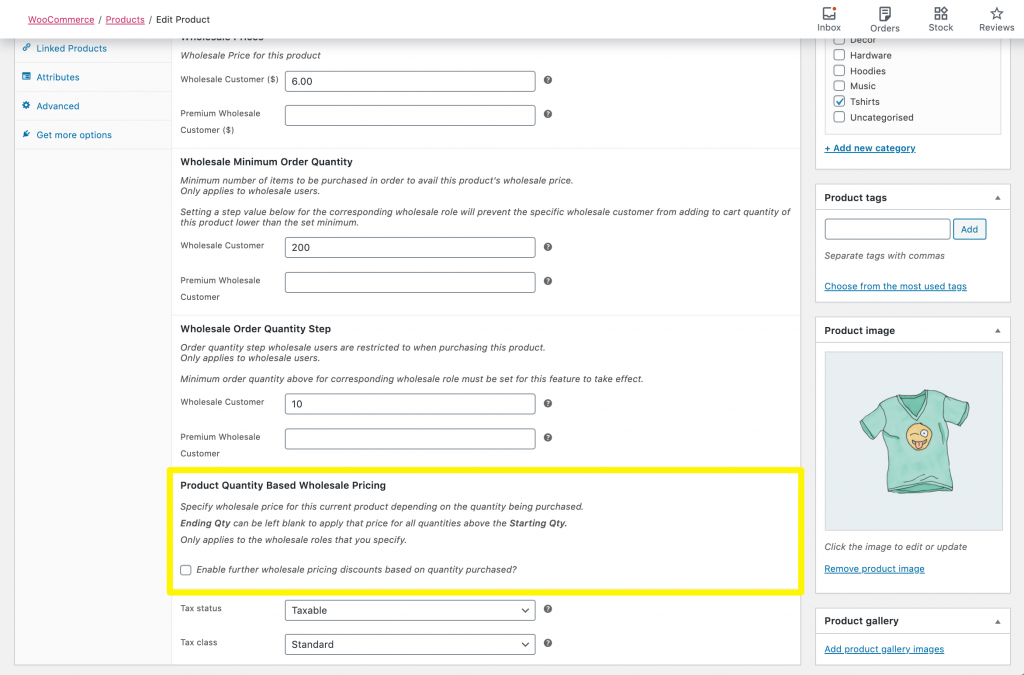 The product quantity based pricing settings.