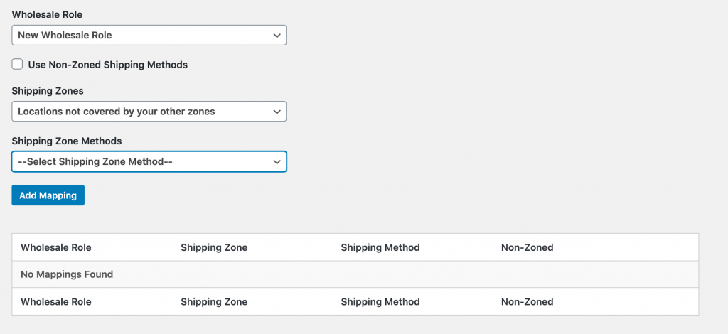Assigning shipping options to a wholesale user role.