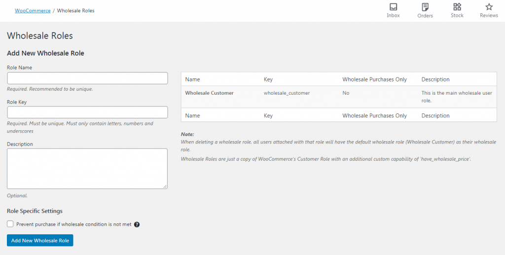 Creating a wholesale user role.