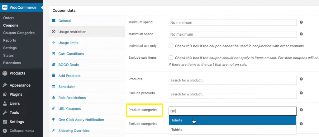 Restricting product categories to apply category discounts in WooCommerce.