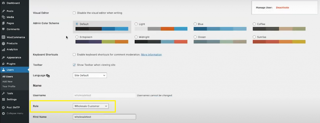 Assigning wholesale customer user roles.