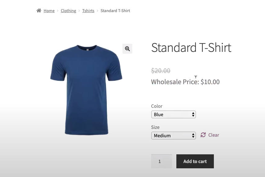 An example of a variable product in WooCommerce.