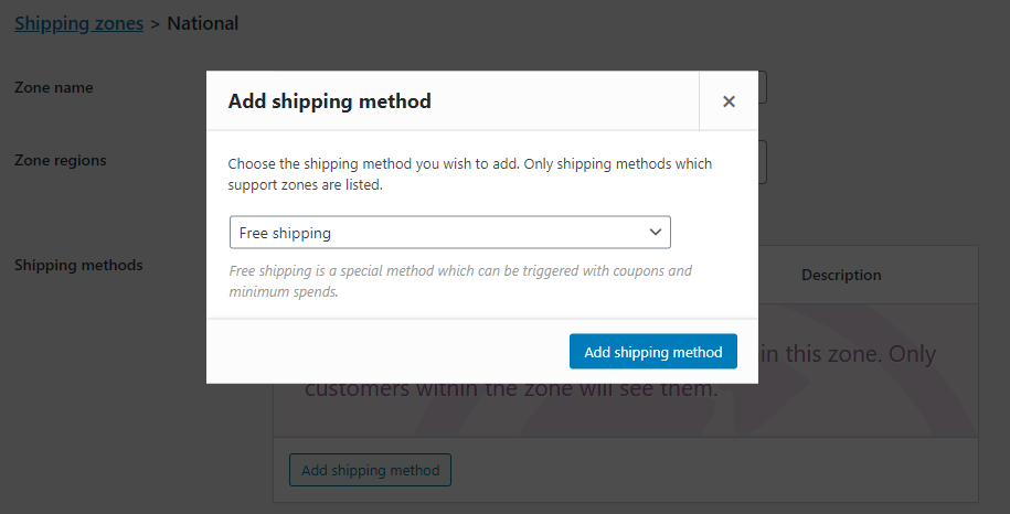 Enabling free shipping for a specific zone