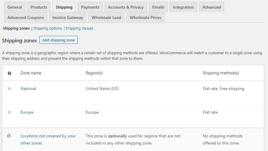 Your WooCommerce shipping zones