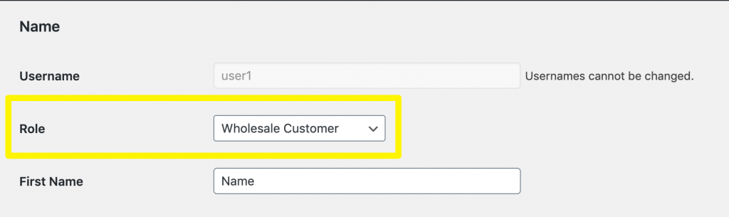 Editing a customer's user role in WordPress.