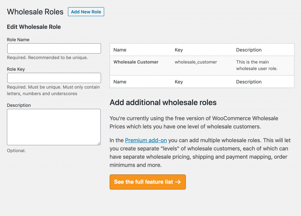 The Wholesale Customer user role.