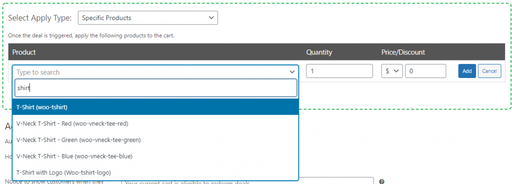 Setting up the Specific Products Apply Type in Advanced Coupons.