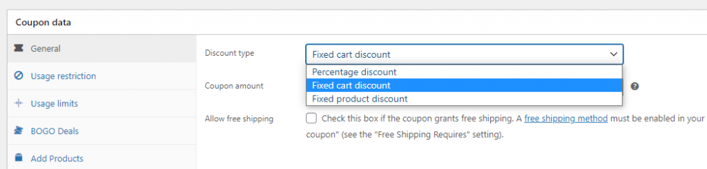 Choosing what type of coupon discount to offer