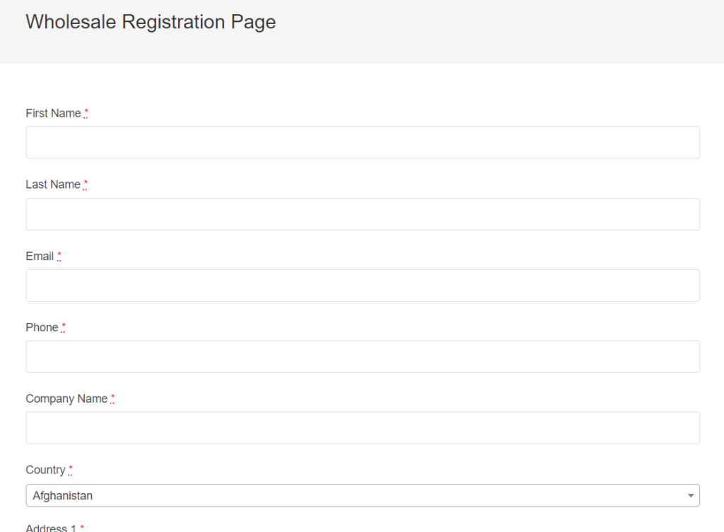 Sample registration page