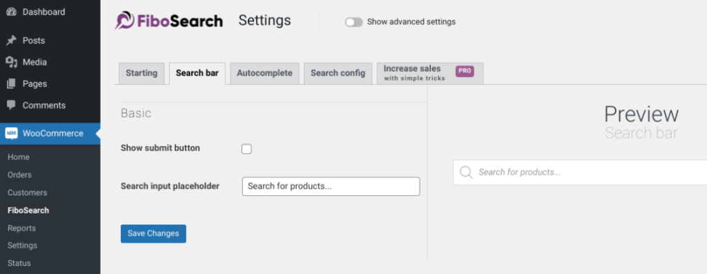 The settings screen of the Ajax Search for WooCommerce plugin.