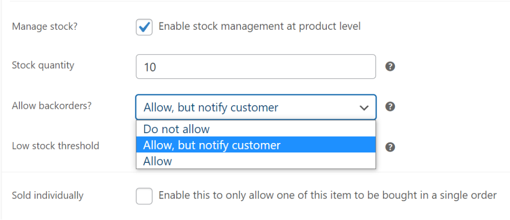 Enabling backorders in WooCommerce