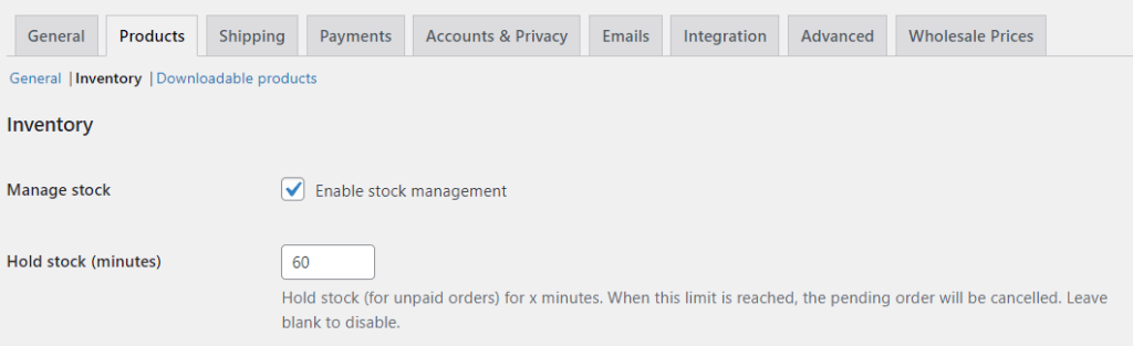 Configuring inventory settings in WooCommerce