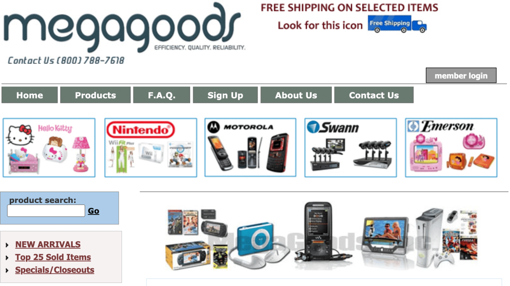 The Megagoods wholesale website homepage