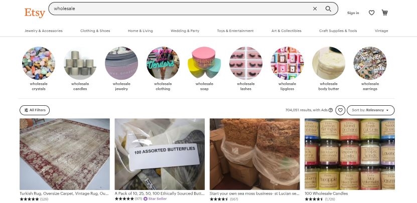 Screenshot of the Etsy website. 