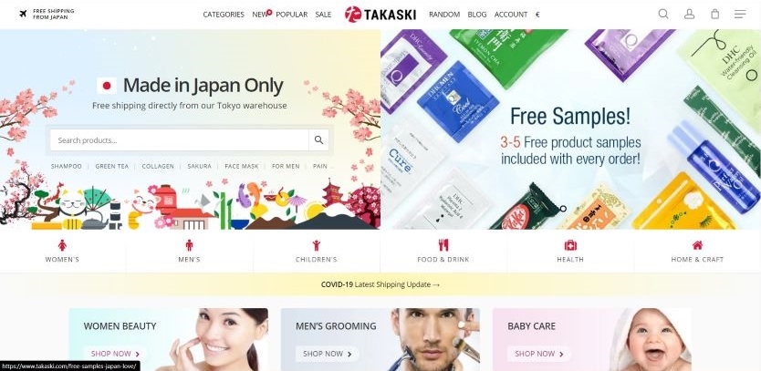 Screenshot of the Takaski website. 