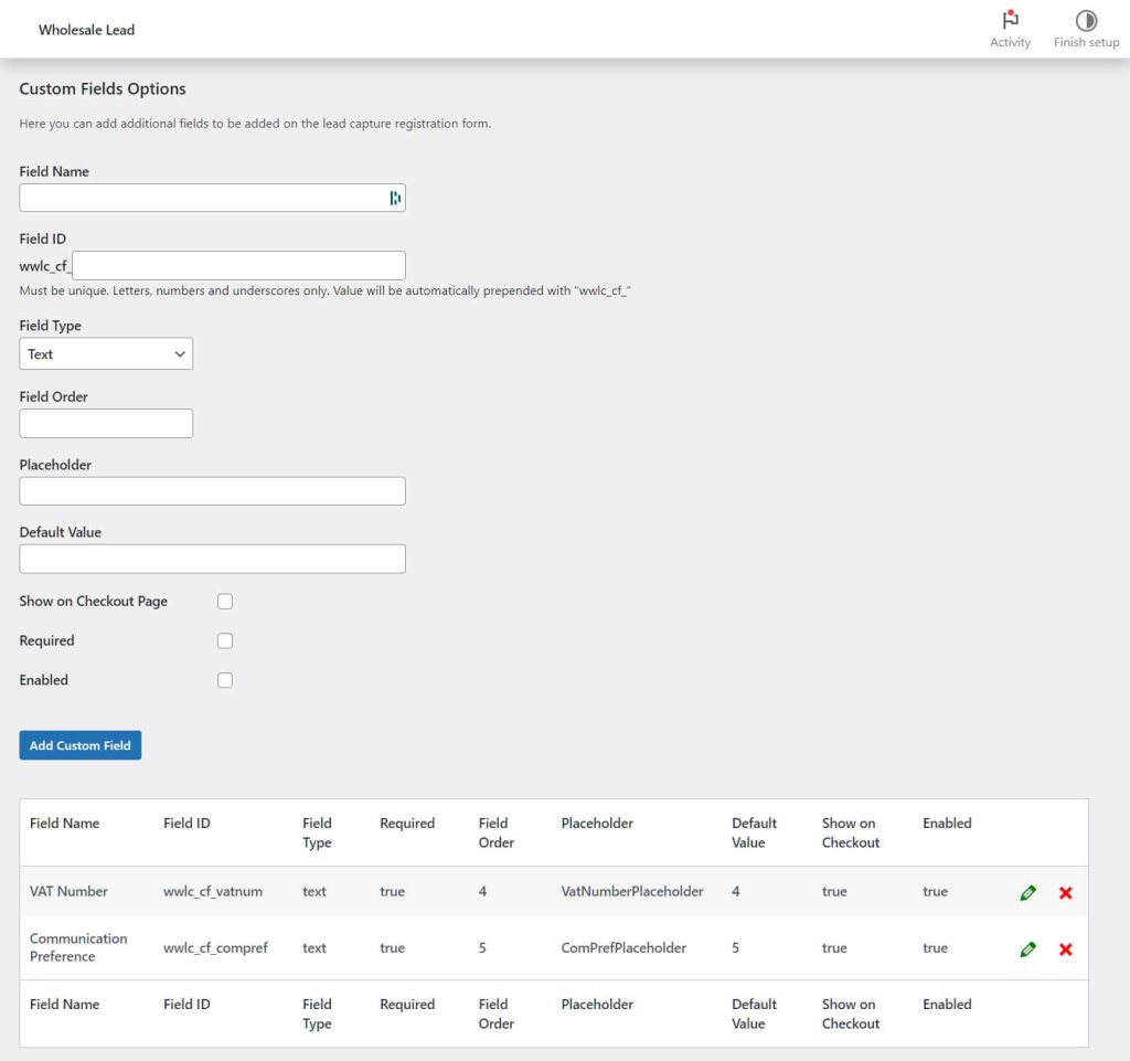 wholesale lead capture registration form for wholesale customer