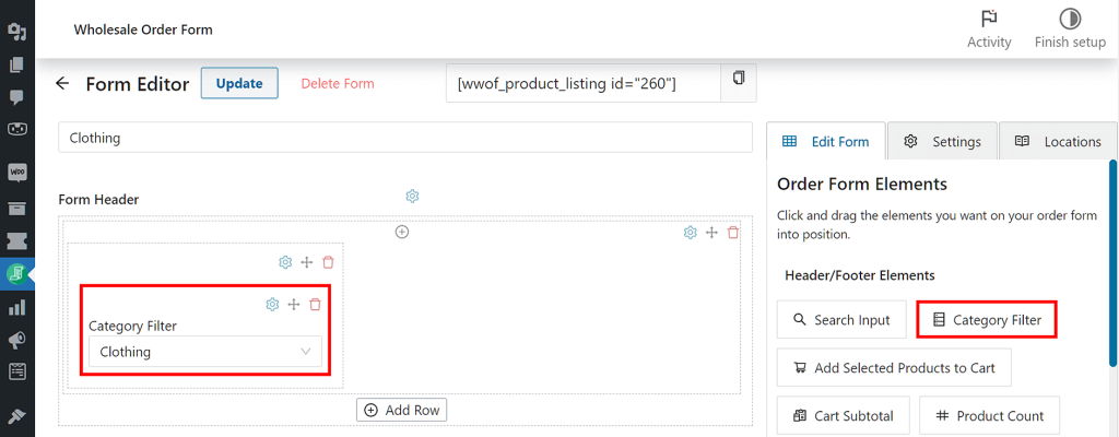 Drag 'Category Filter' into your section