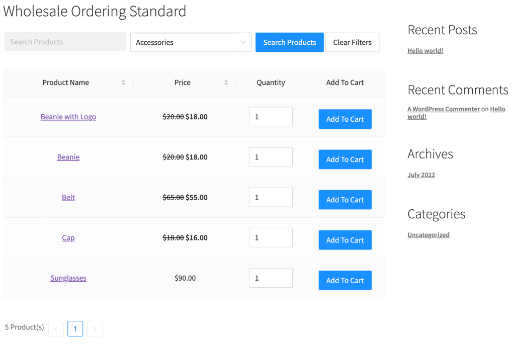 WooCommerce product list example