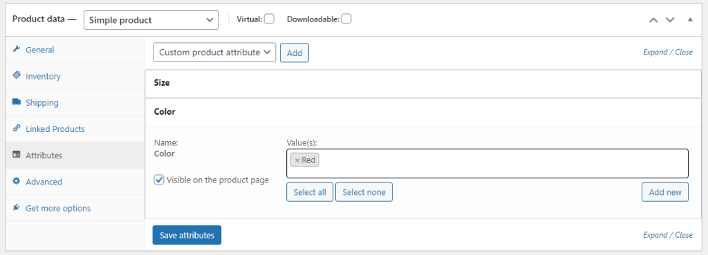 Add attribute values to product data