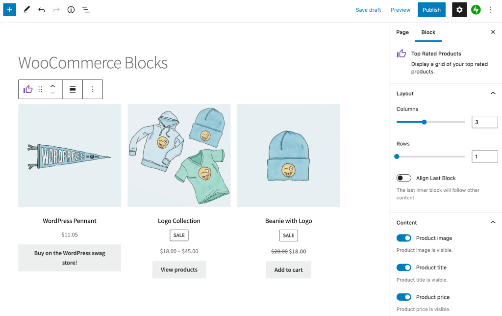 woocommerce blocks settings