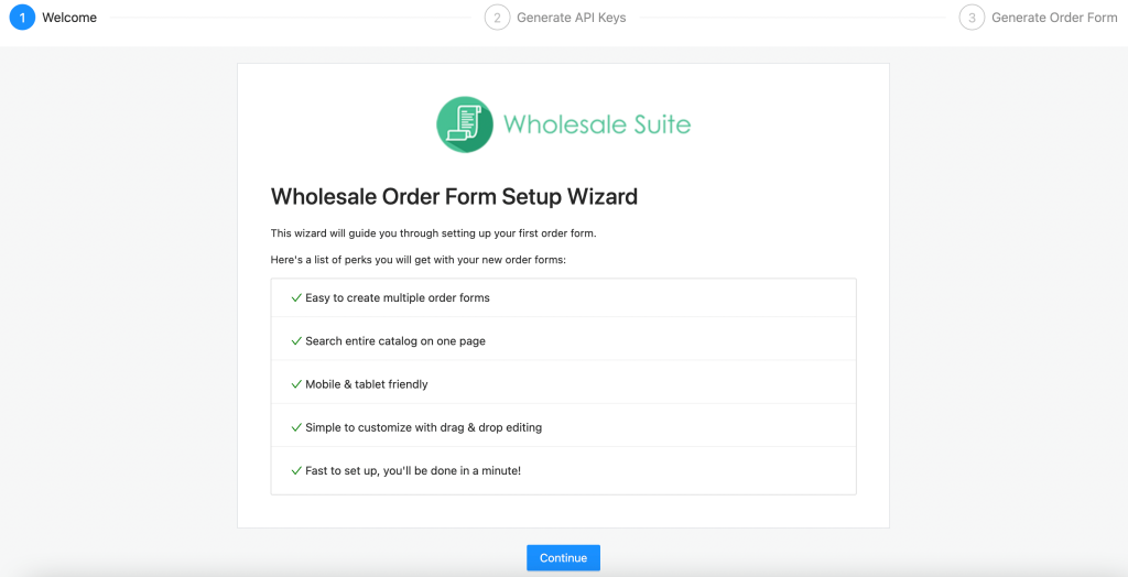 The WholeSale Suite setup wizard. 