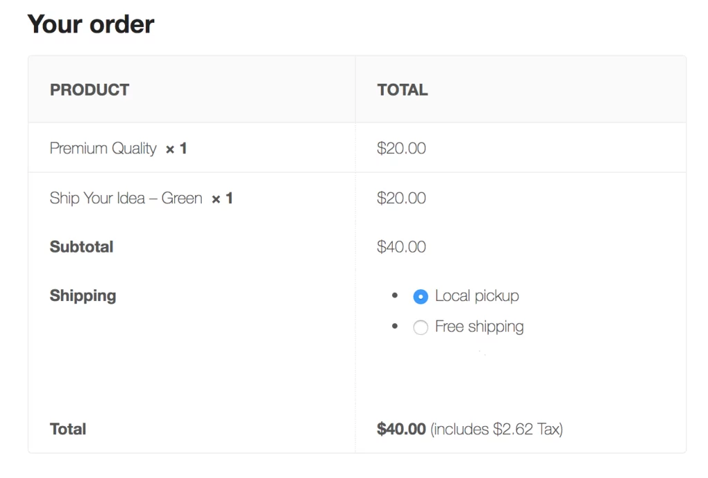 Customer's shipping option view 