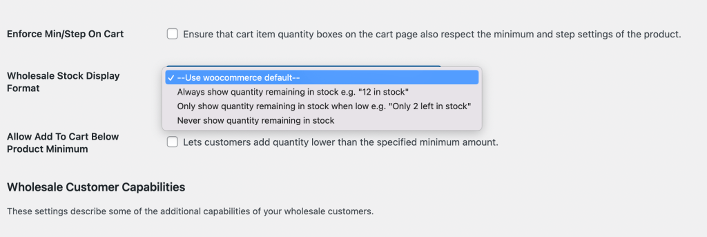 Wholesale stock display format dropdown. 