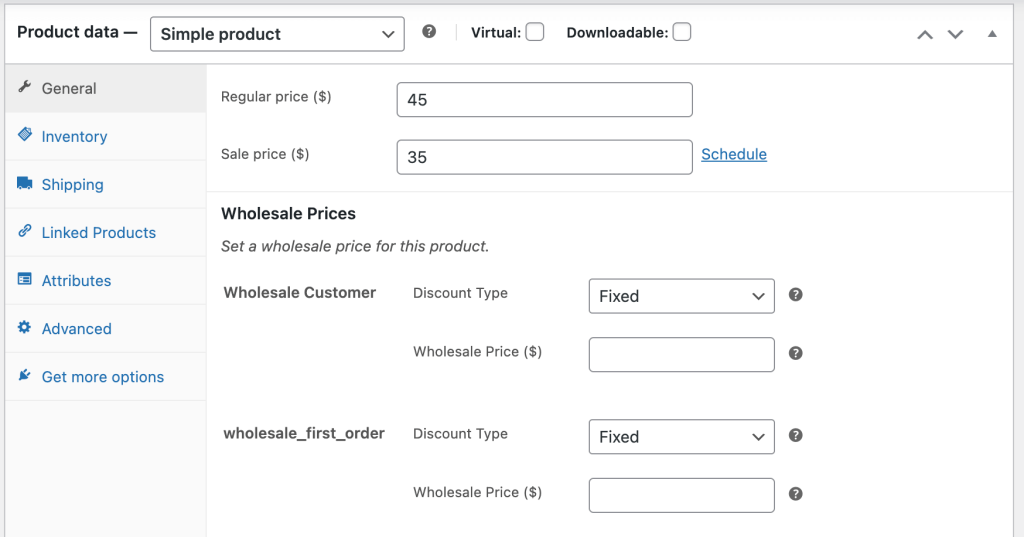 The product data section. 