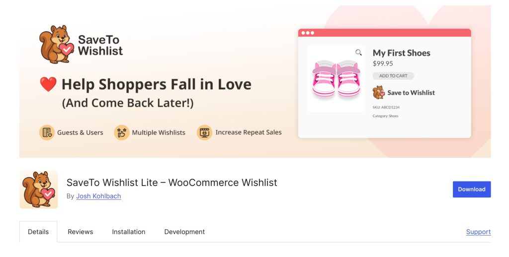 SaveTo Wishlist Lite for WooCommerce is available on WordPress.org