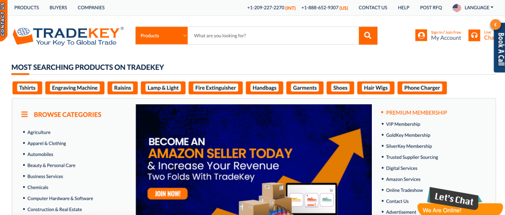 The Tradekey homepage. 