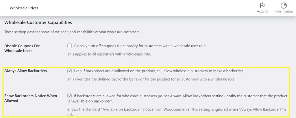 Enabling backorders with Wholesale Suite.