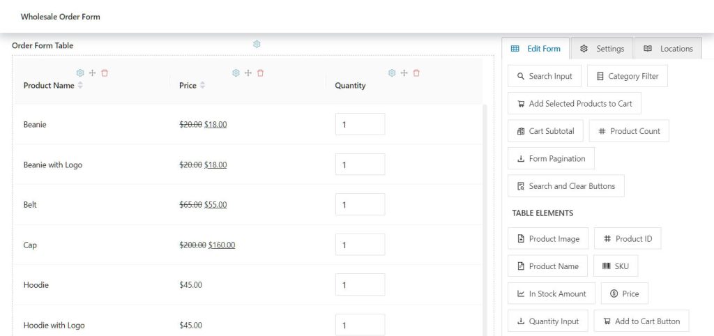 Good wholesale order management includes creating an order form with table elements