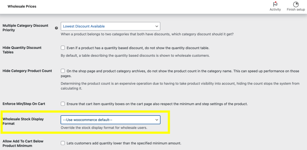 Wholesale stock display format. 