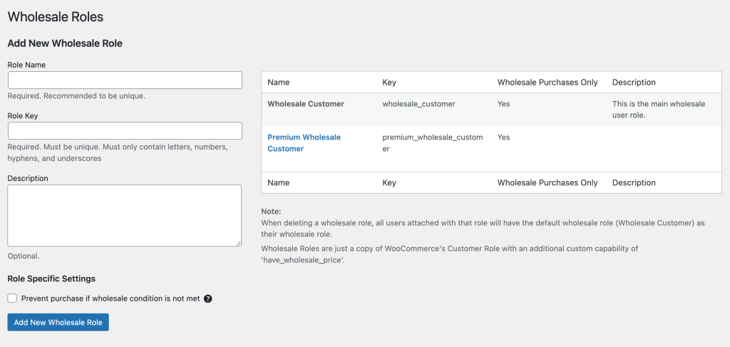 Wholesale user roles