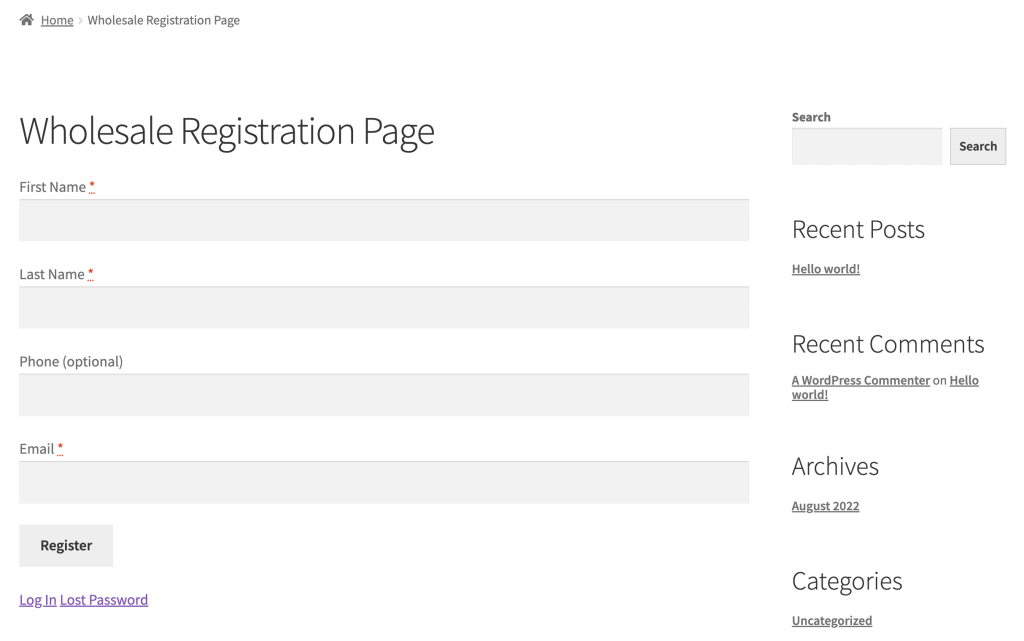 New Wholesale Suite lead registration form