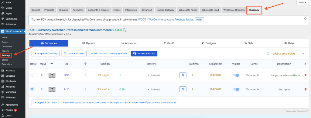 Fox Currency Switcher (formerly WOOCS) & Wholesale Suite Integration