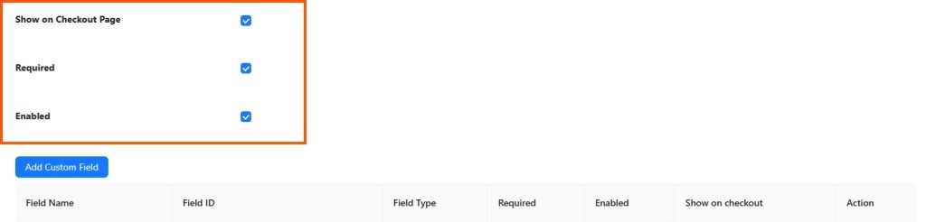 Wholesale Suite settings showing the options ‘Show on Checkout Page,’ ‘Required,’ and ‘Enabled’ selected for a custom registration field