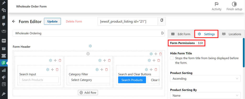 Settings - Form Permissions