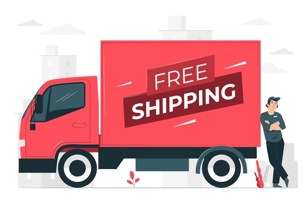 Red truck with "Free Shipping" written, representing offering free shipping deals as a wholesale marketing strategy. 