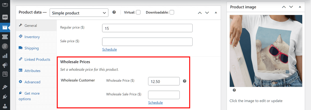 Wholesale Price settings