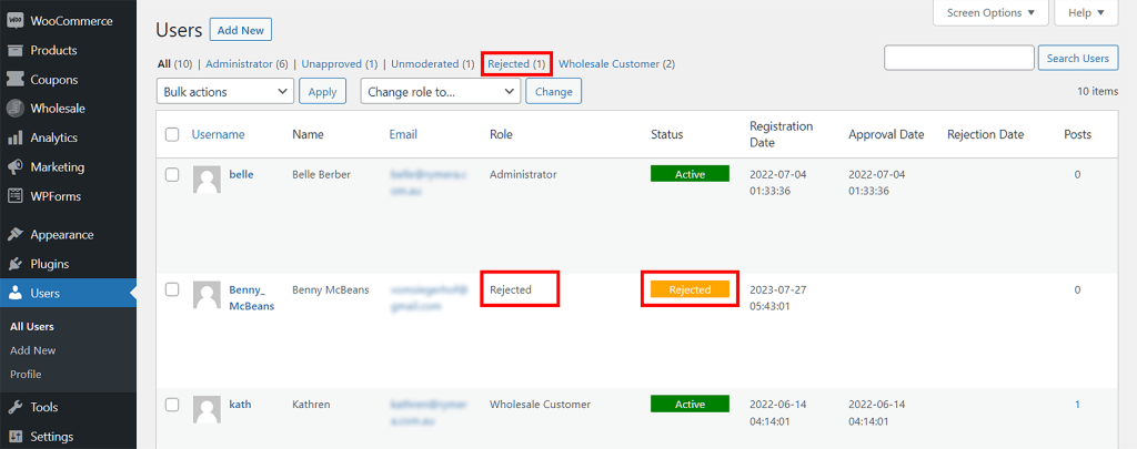 Rejected users in the user list (click to zoom)