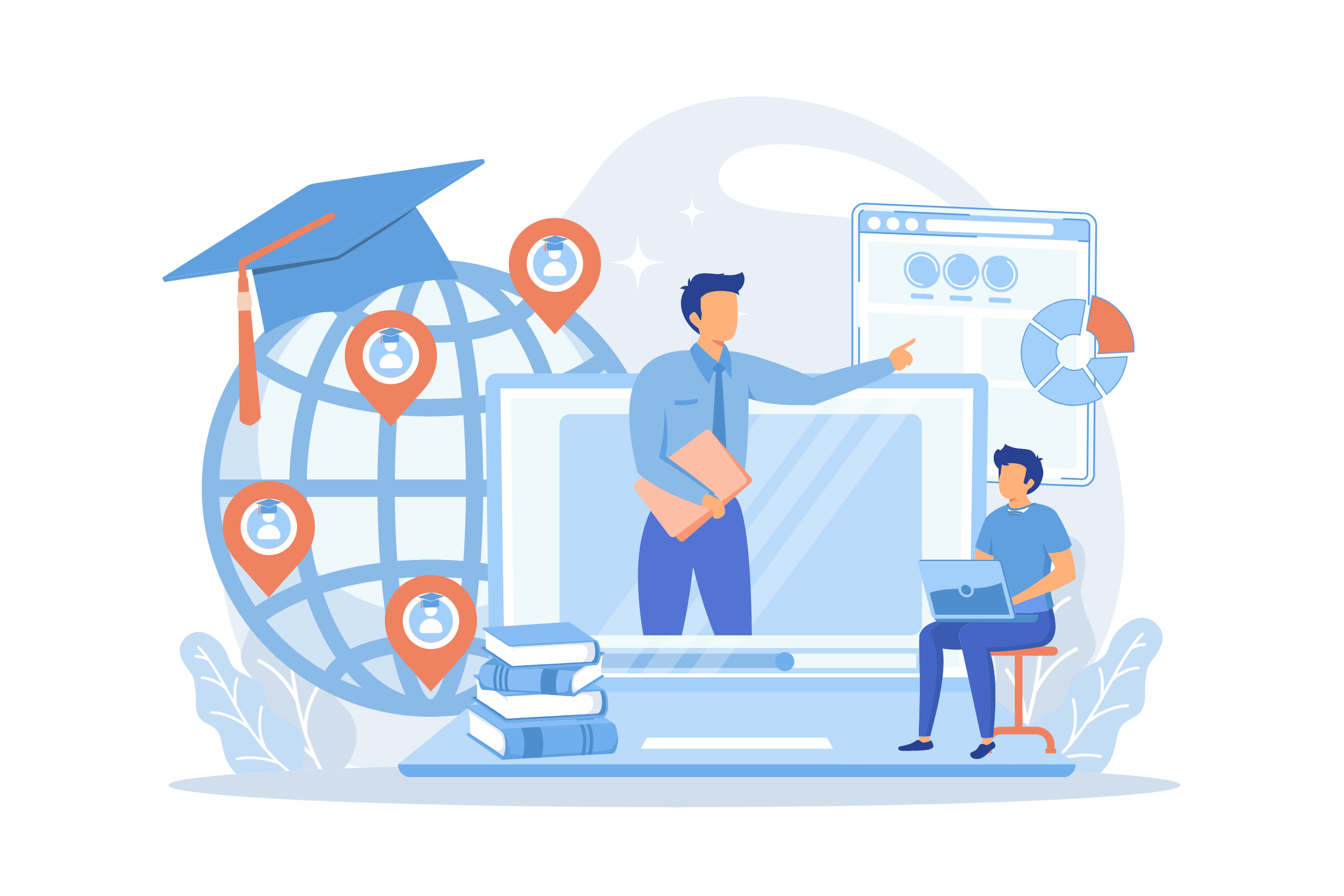 educate-your-customers - Wholesale Suite online education or global training, showing a teacher emerging from a laptop screen while a student watches with a laptop