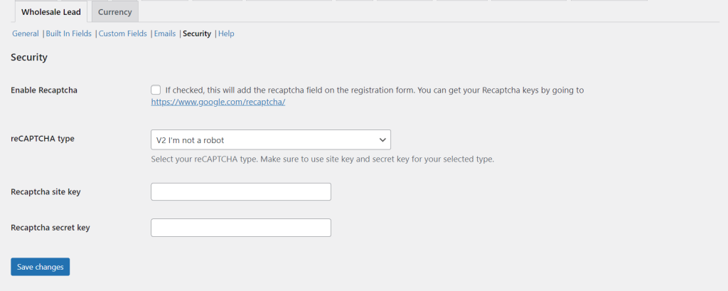 Wholesale Lead Capture security settings 